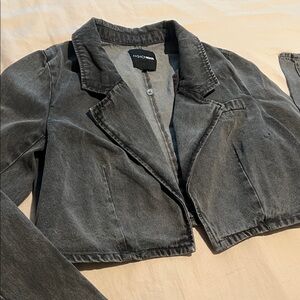 Cropped Gray Jean Moto Style Jacket NEW